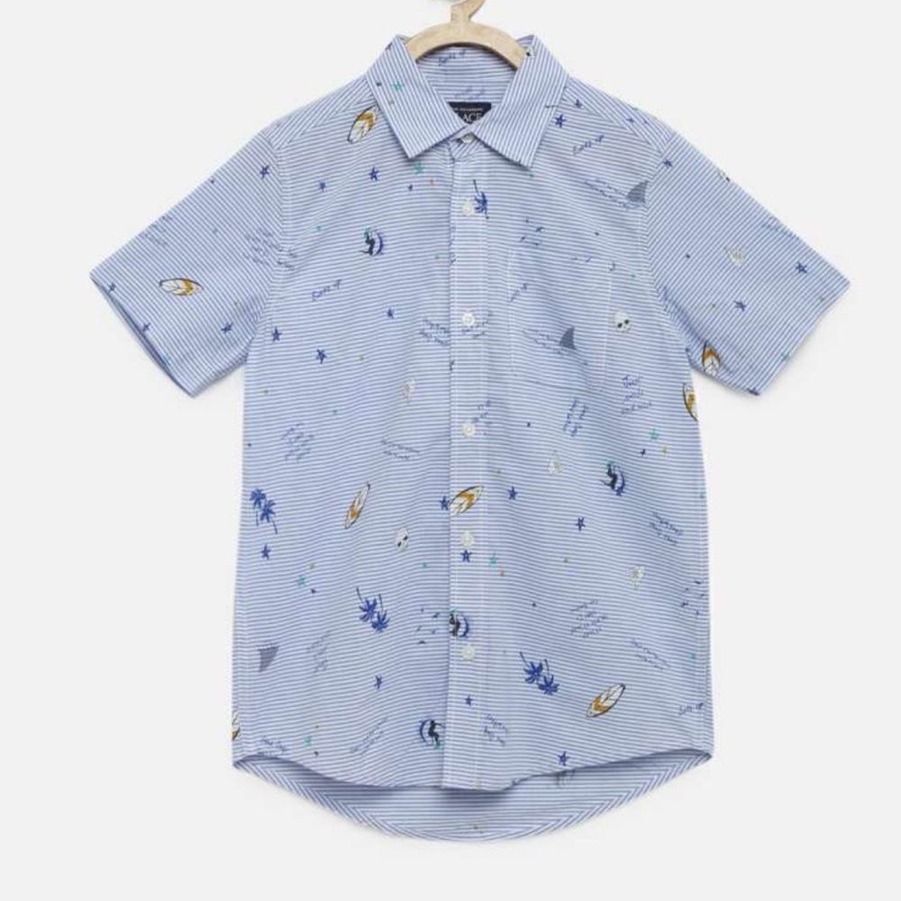 Children’s Place Blue Button Down Short Sleeve Shirt(Size XXL 16)